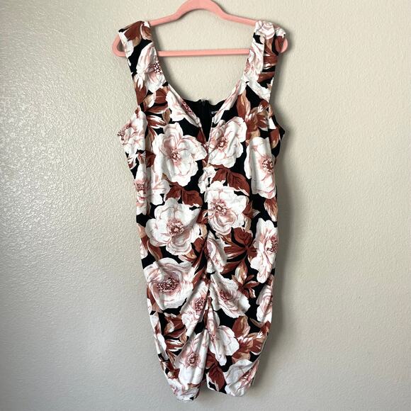 Express Dress Womens XL Black Tan Floral Mini Ruched Sheath Cocktail Preppy NWT - Picture 4 of 14
